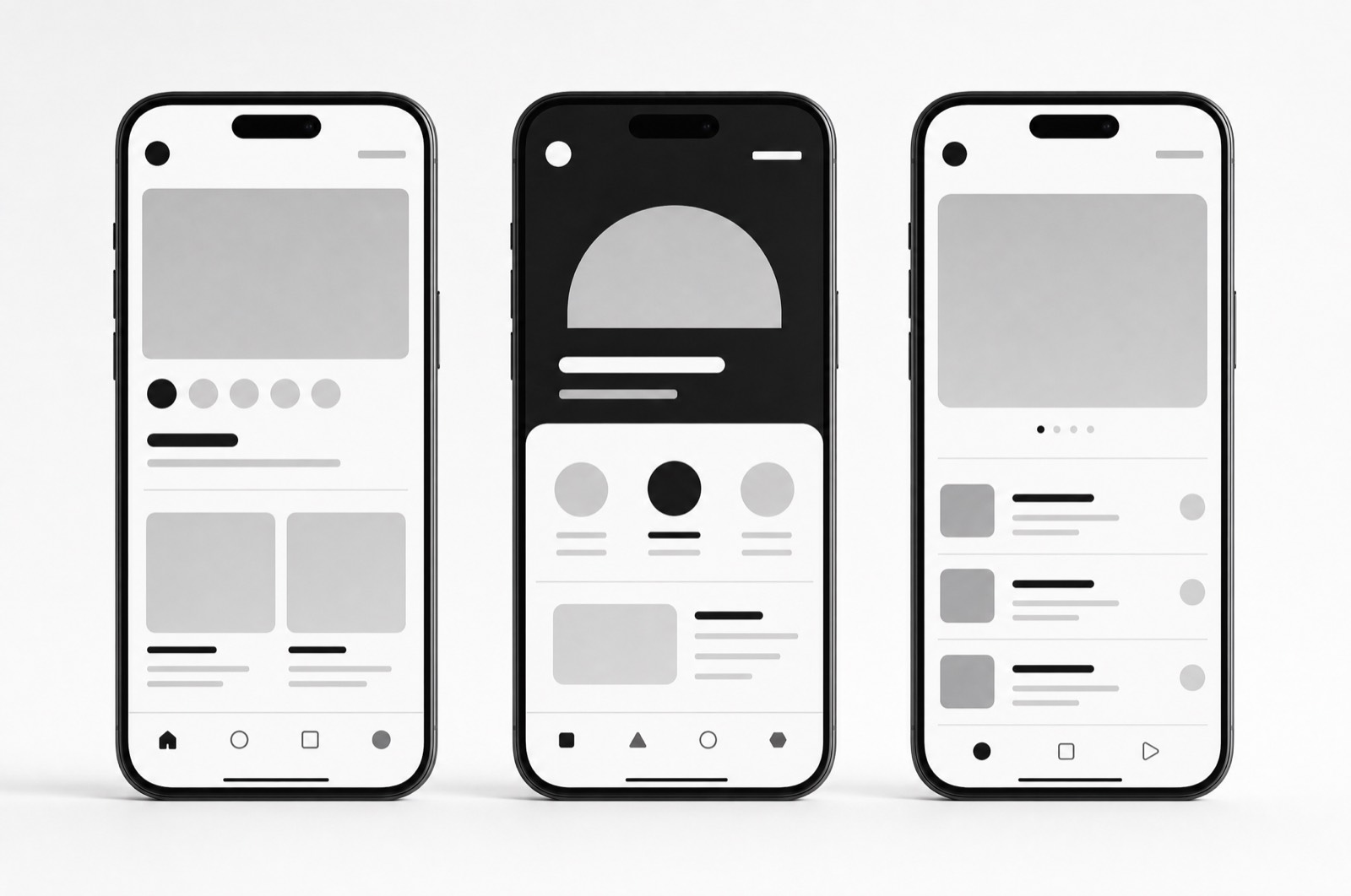 Three phones showing the Beacon app — a library, a reading view and settings